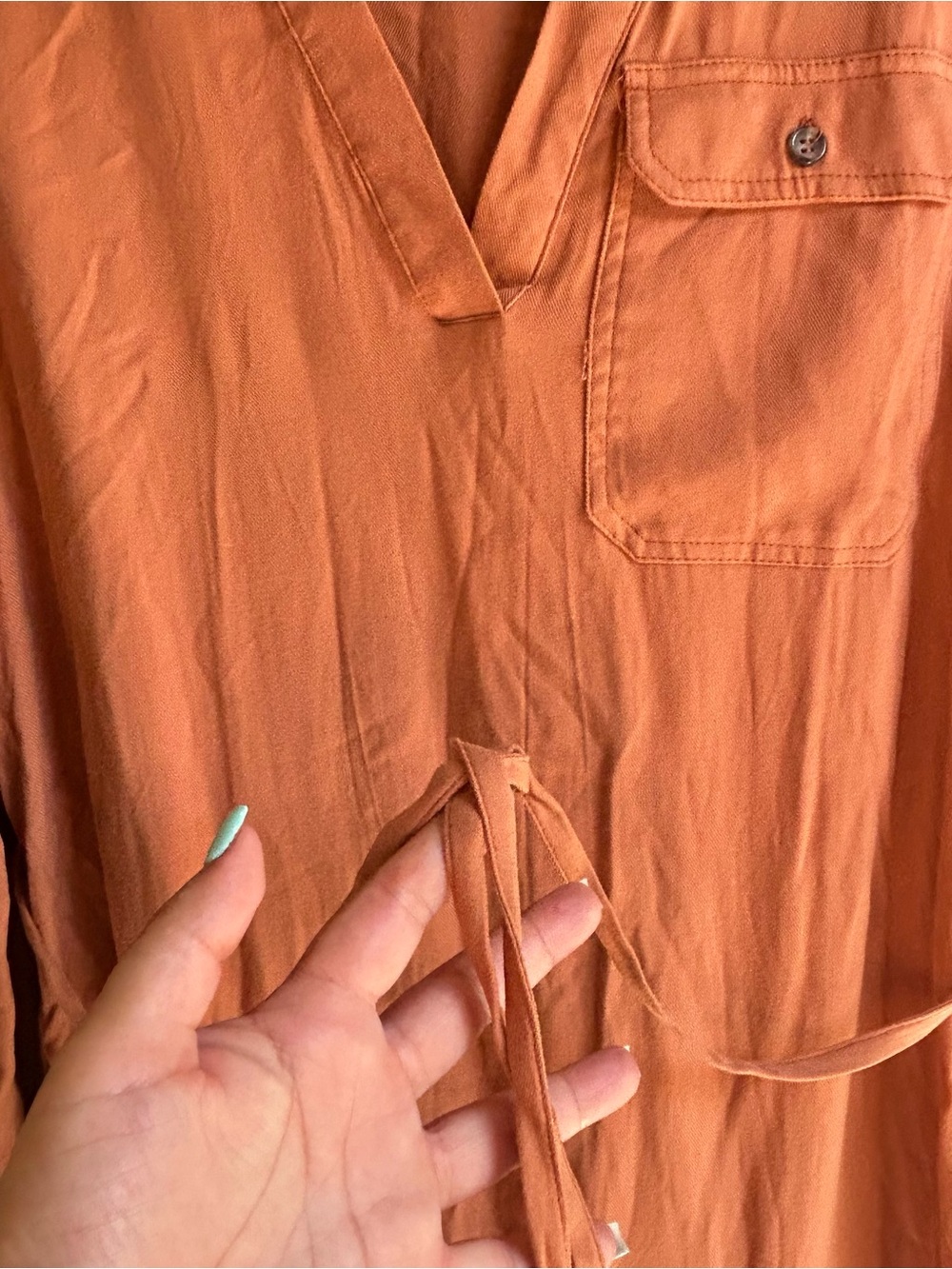 🌸No Comment long-sleeve peach V-neck shirt dress Size small - Picture 8 of 10